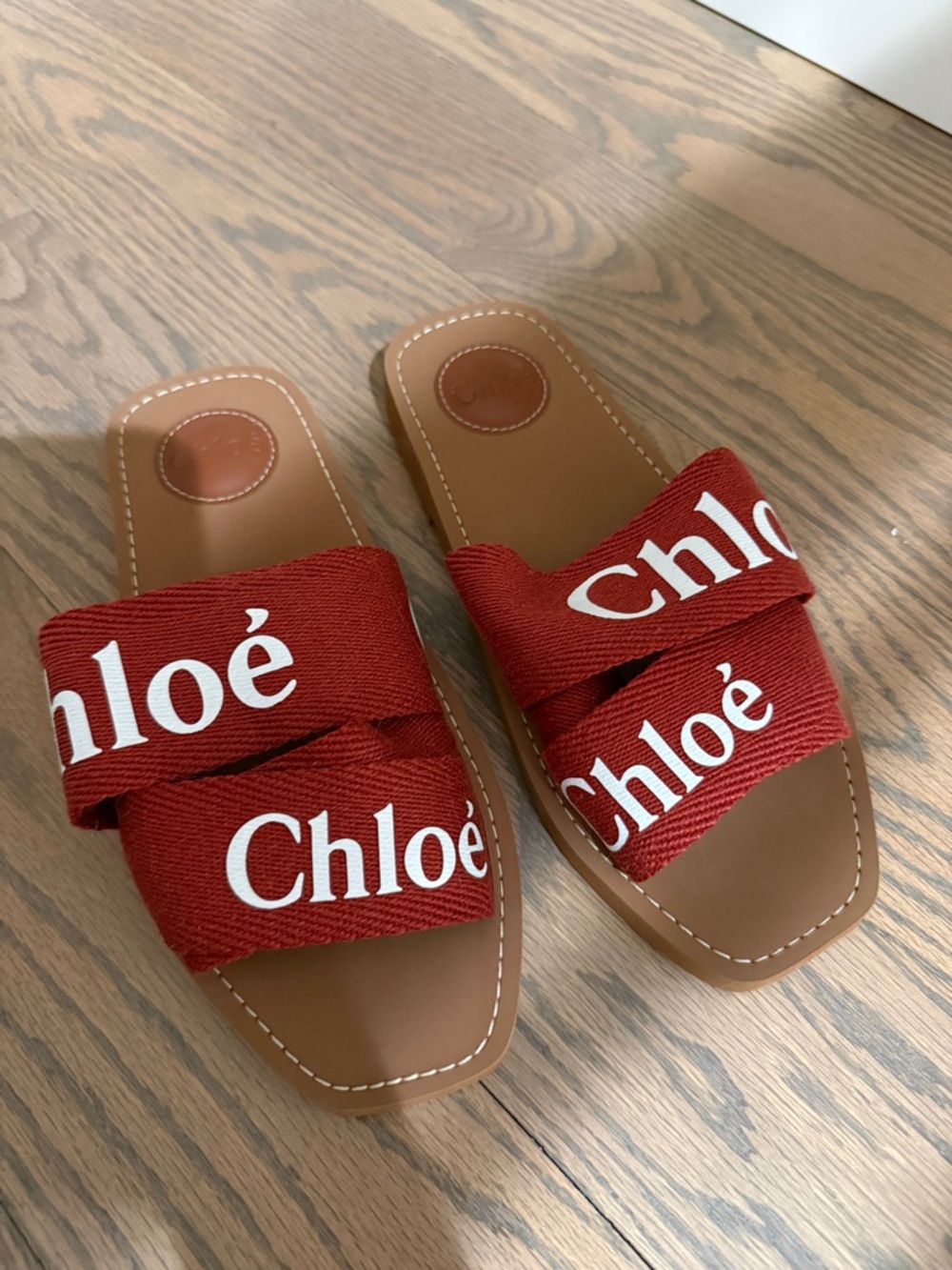 Chloe Red Logo Canvas Slide Sandals size 37